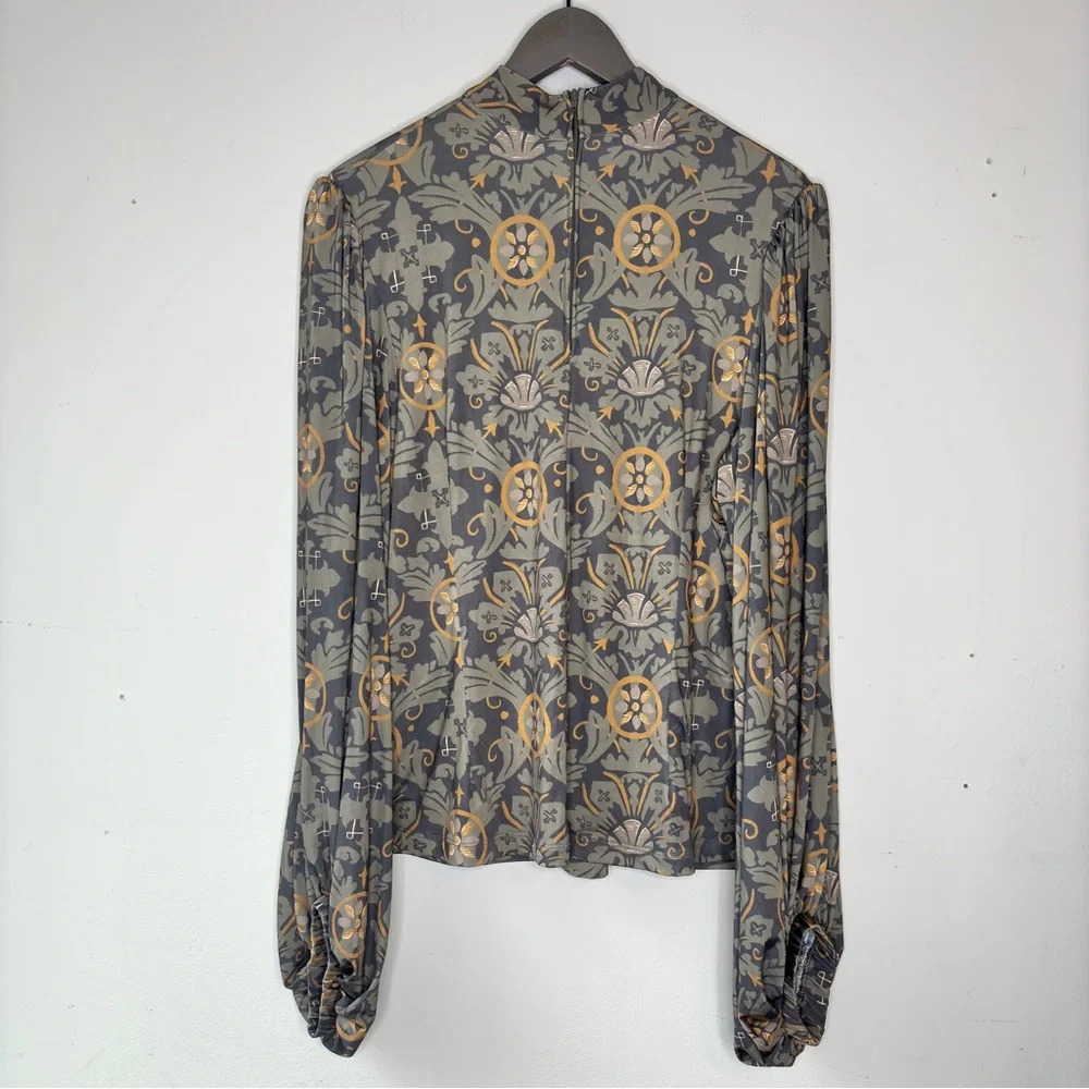 Laura Byrnes Hope Jahnstun Floral Pint Long Seleve Mock Neck Blouse Size 2X - Picture 8 of 10